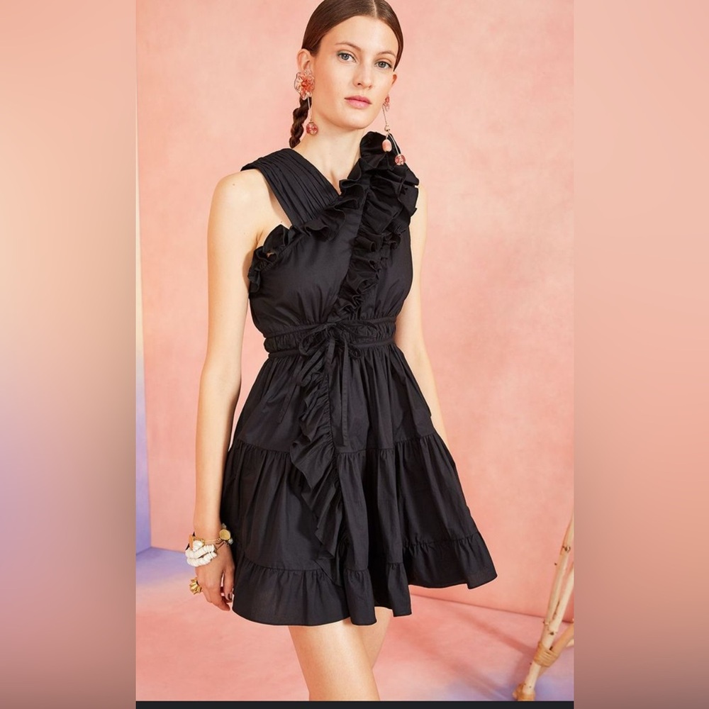 Ulla Johnson Black One-Shoulder Ruffle Mini Dress